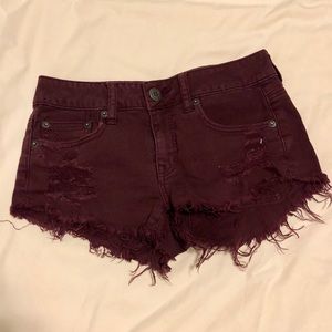 American Eagle Burgundy Distressed Denim Shorts
